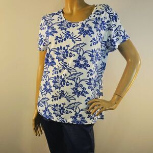 J McLaughlin Top Womens Sz XL Blue White Floral Short Sleeve Modal Stretch